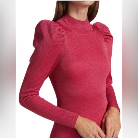 ALICE + OLIVIA Issa Puff-Sleeve Minidress in Wild Pink Metallic - NWT - Picture 3 of 13